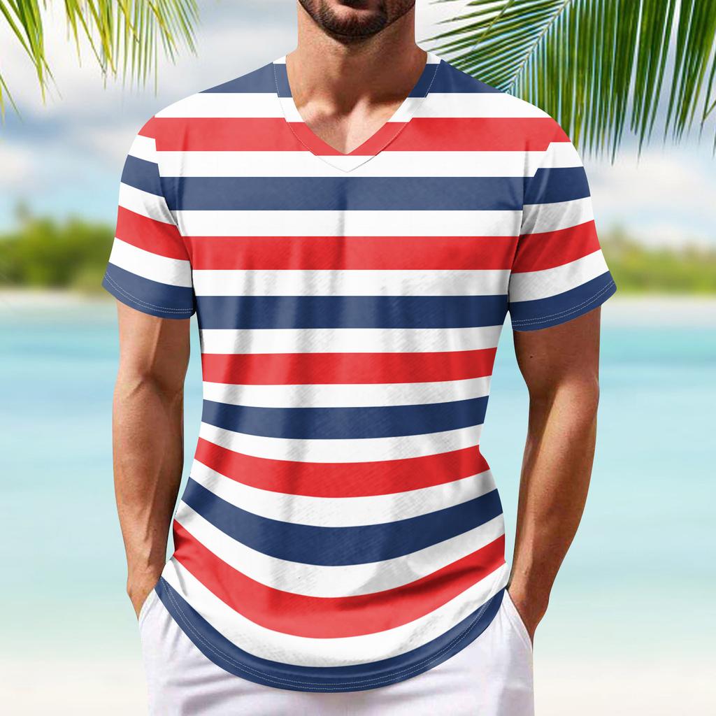 Summer Men's Popular T-shirt Printed V-neck Short Sleeved T-shirts