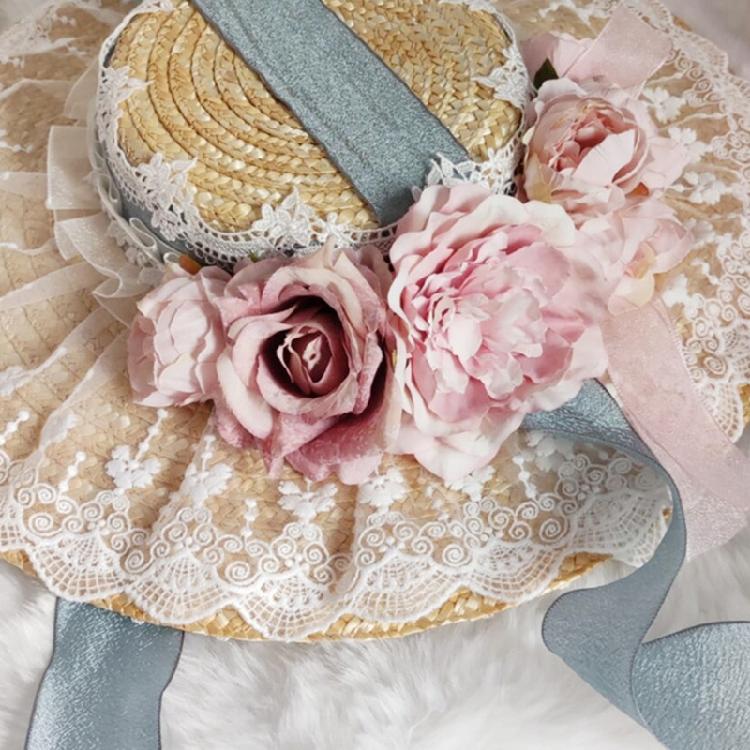 Lolita Headdress Elegant Tea Party Straw Hat Sweet Flower for Sun Hats for Women