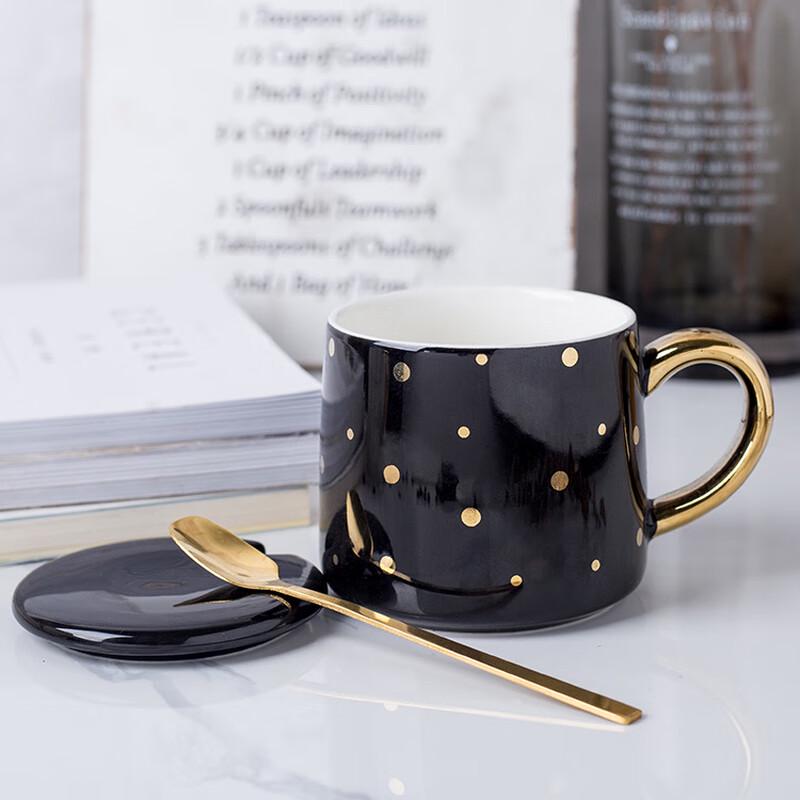 Shangqi Creative Black & White Ceramic Coffee Mug Set with Lid