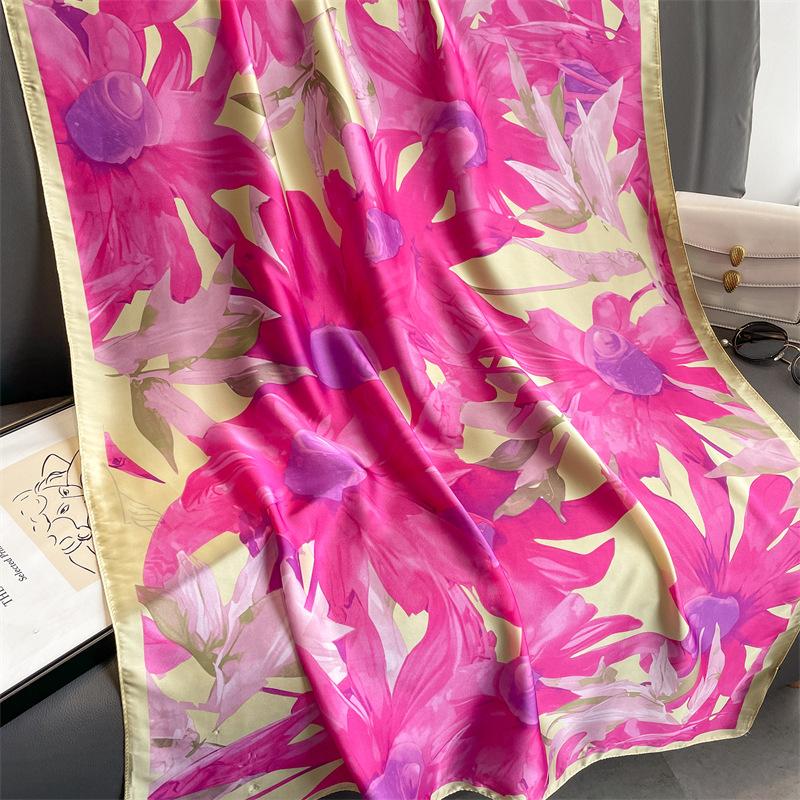Hot-selling Rich Flower Shawl Large Size Premium Printing Silk Scarf Imitation Silk Scarf New Long Scarf Beautiful Brocade