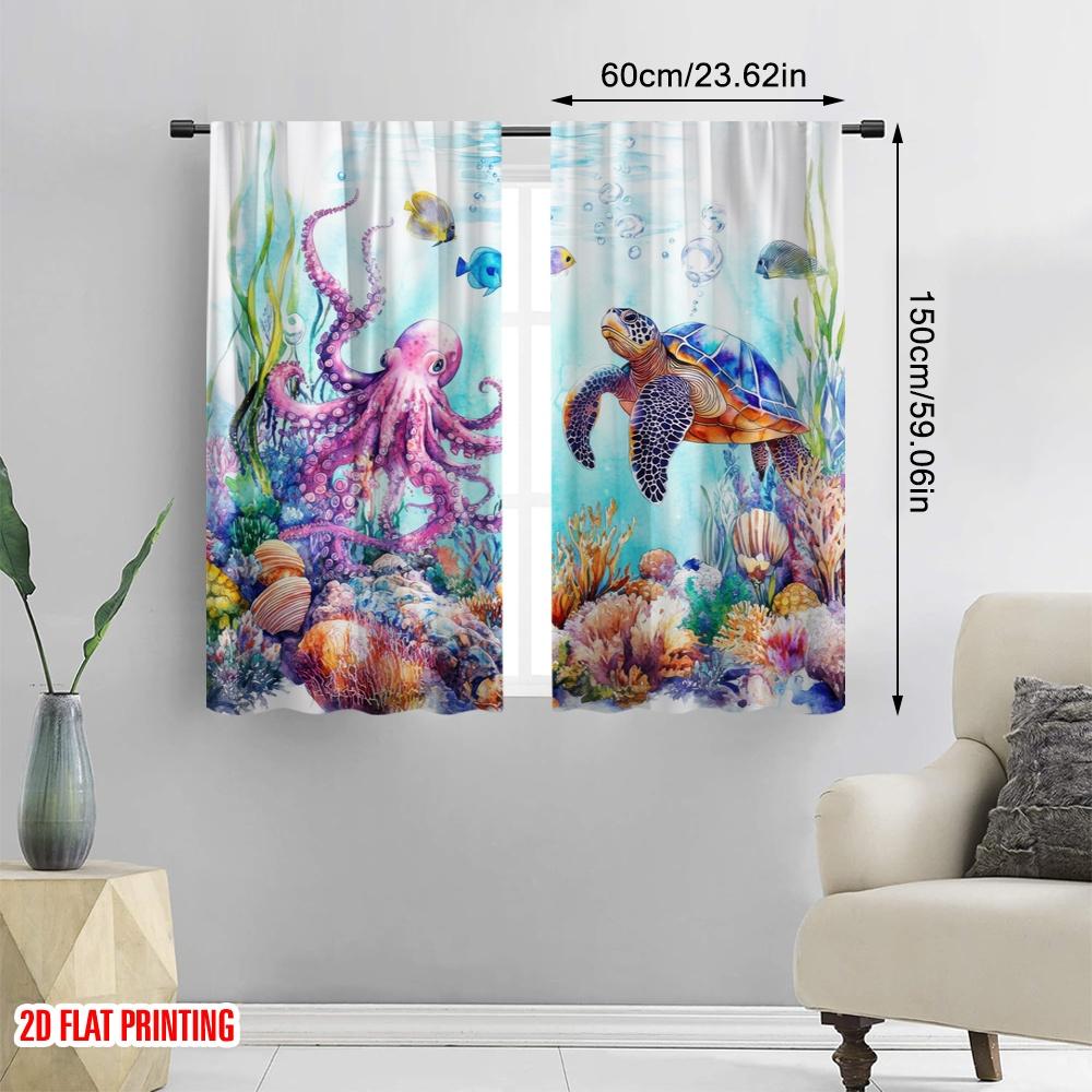 2 Stück, 2D-Flachdruck Vorhänge Digitaldruck Ozean Freundschaft Vielseitig Langlebig Polyester (ohne Stange) Festlich Perfekt für