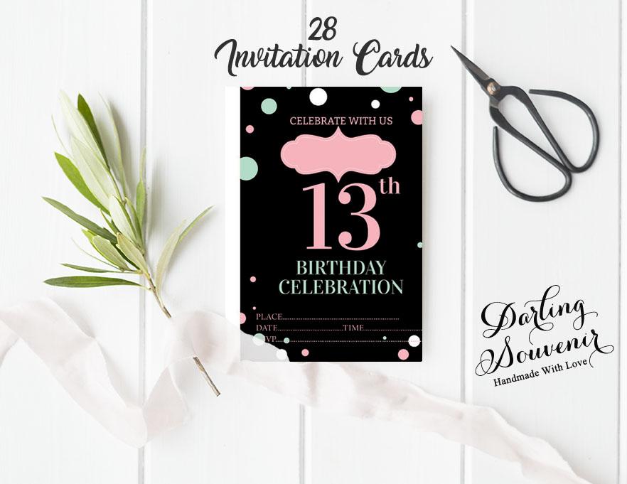 Darling Souvenir Black Birthday Invitation Card Printable Fill or Write In Blank Invites Party Supplies Pack Of 28 5 X 7