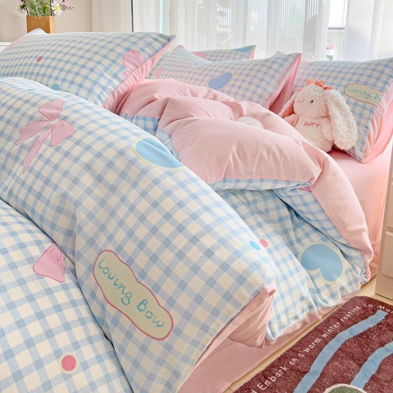 Bedding Four-piece Set Printed Skin-friendly Water Wash Sheets Quilt Cover Pillowcase Set