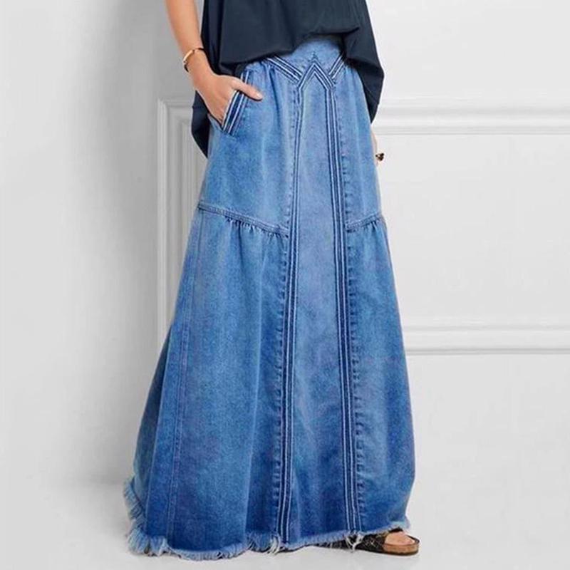 Plus Size Women Spring and Autumn Fashion Skirt Solid Color High Waist Casual Ankle-Length Denim Skirts