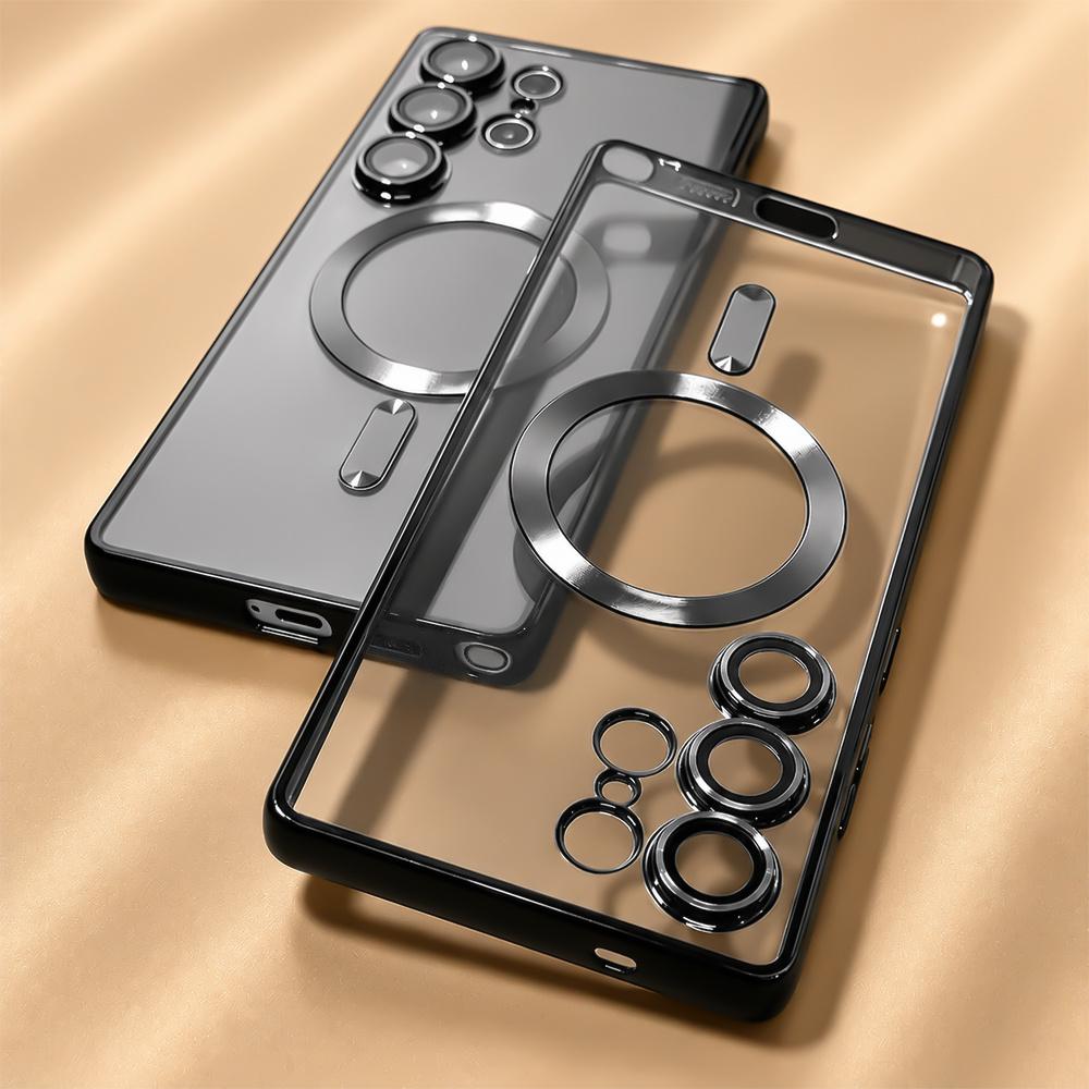 Luxury wireless charge Case for Samsung Galaxy S26 S25 S24 S23 S22 Ultra S26 FE for Magsafe Magnetic Plating Clear Soft Cover