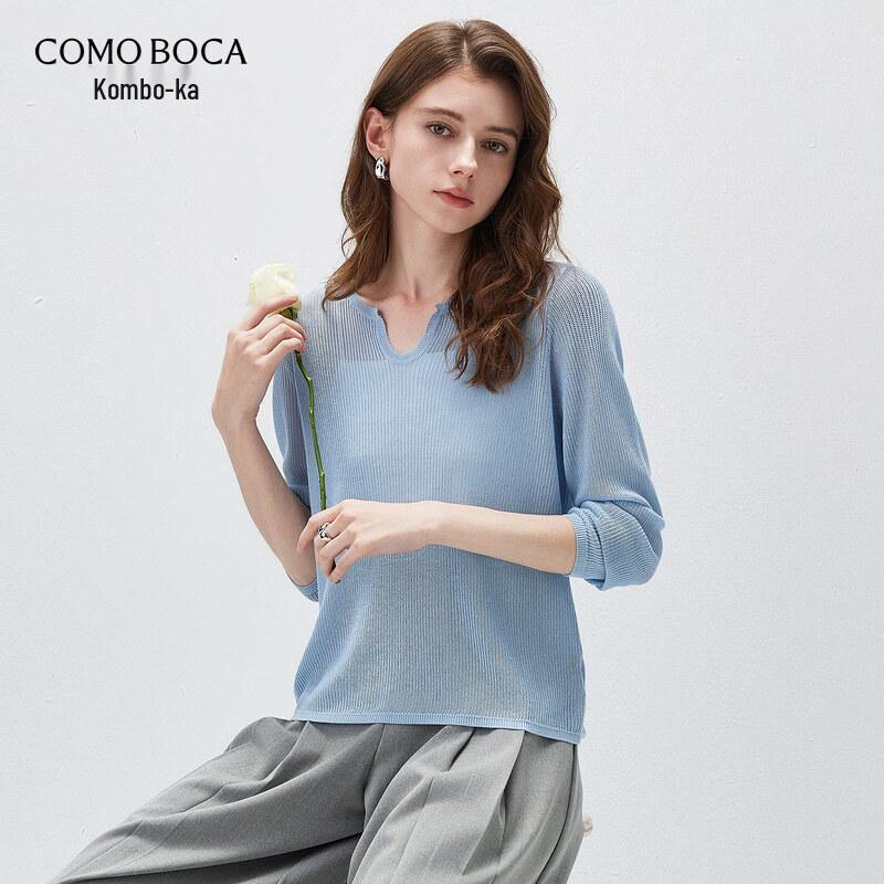 Komongboka Women's Lyocell Tencel Knit Long Sleeve Hollow-out Top