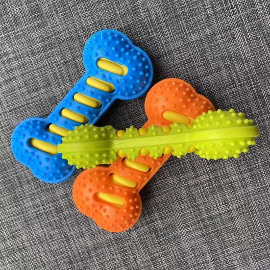 Dog Bone Toy Squeaky Chew Toy Textured Rubber Bone Safe Teeth Cleaning Toy for Teething Puppies And Large Dogs Oral Care
