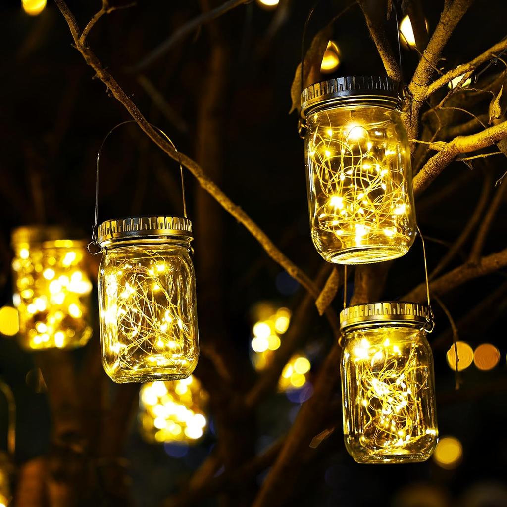Solar Mason Jar Lights 8 Pack 30 LEDS Waterproof Fairy Firefly Jar Lids String Light for Patio Yard Garden Decor Lamp (NO JARS)