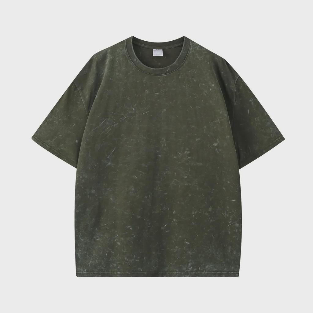 Men's Trendy 260g American Retro Washed Distressed Batik T-shirt - Pure Cotton, Snowflake Short Sleeve
