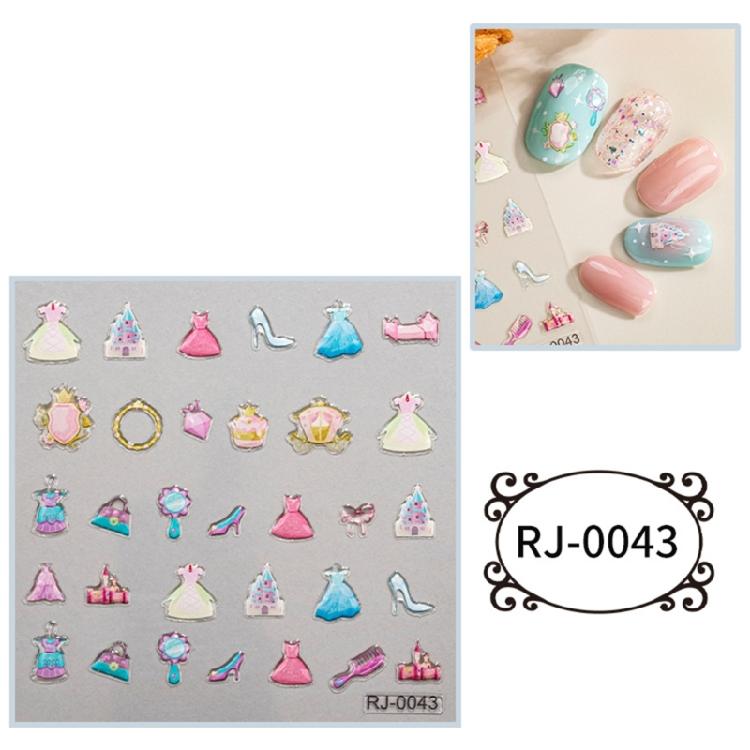 Embossed Cartoon Nail Art Stickers Decals Self-Adhesive Floral Nail Supplies