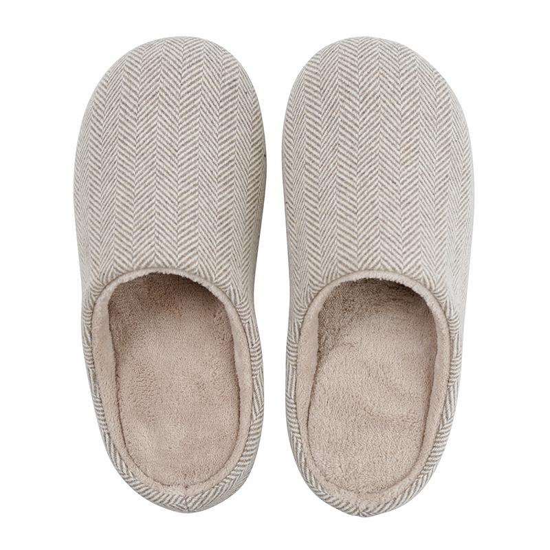 Japanese autumn and winter new plain home indoor wooden floor non-slip men and women couple wool warm cotton slippers