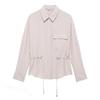 ZR1116 European and American summer women's POLO collar versatile casual drawstring lace-up long-sleeved shirt top