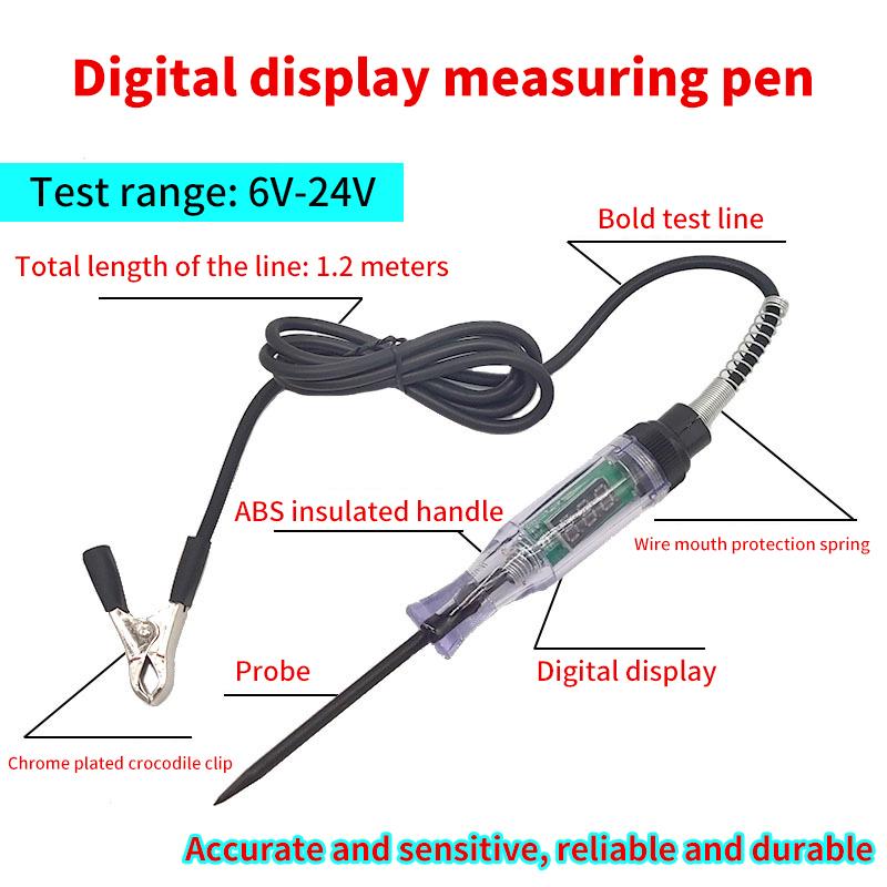 Digital Display Long Probe Pen Light Bulb 6V 12V 24V Dc Car Truck Voltage Circuit Tester Automobile Repair Diagnostic Tools