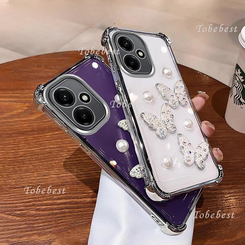 3D Perleťový Motýl Nárazuvzdorný Pokovený Silikonový Kryt pro Huawei Honor 400 300 Ultra 200 100 90 Lite 80 70 60 Pro globální Kryt