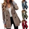 Women Suit Coat Lapel Long Sleeve Striped Cuffs Suit Jacket with Flap Pockets Solid Color Loose Fit Double Breasted Business Outwear