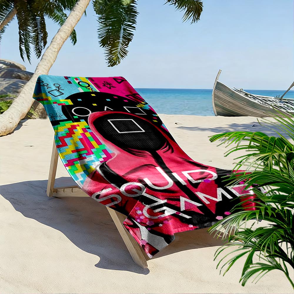 Squid Game inspiriertes rosa Wächter-Design Strandtuch schnell trocknend für Reisen Outdoor-Sport Joggen Strand und Schwimmen
