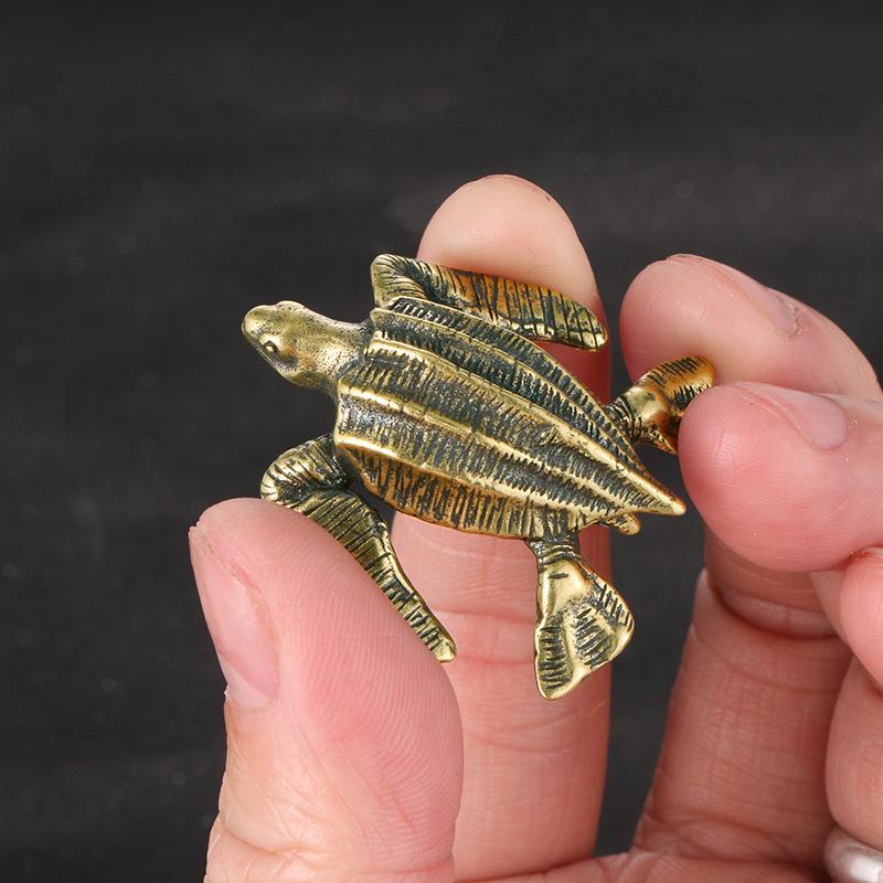 Antique Brass Turtle Solid Copper Ornaments Desk Decoration Marine Animal Metal Figurine Collectibles Living Room Decorations