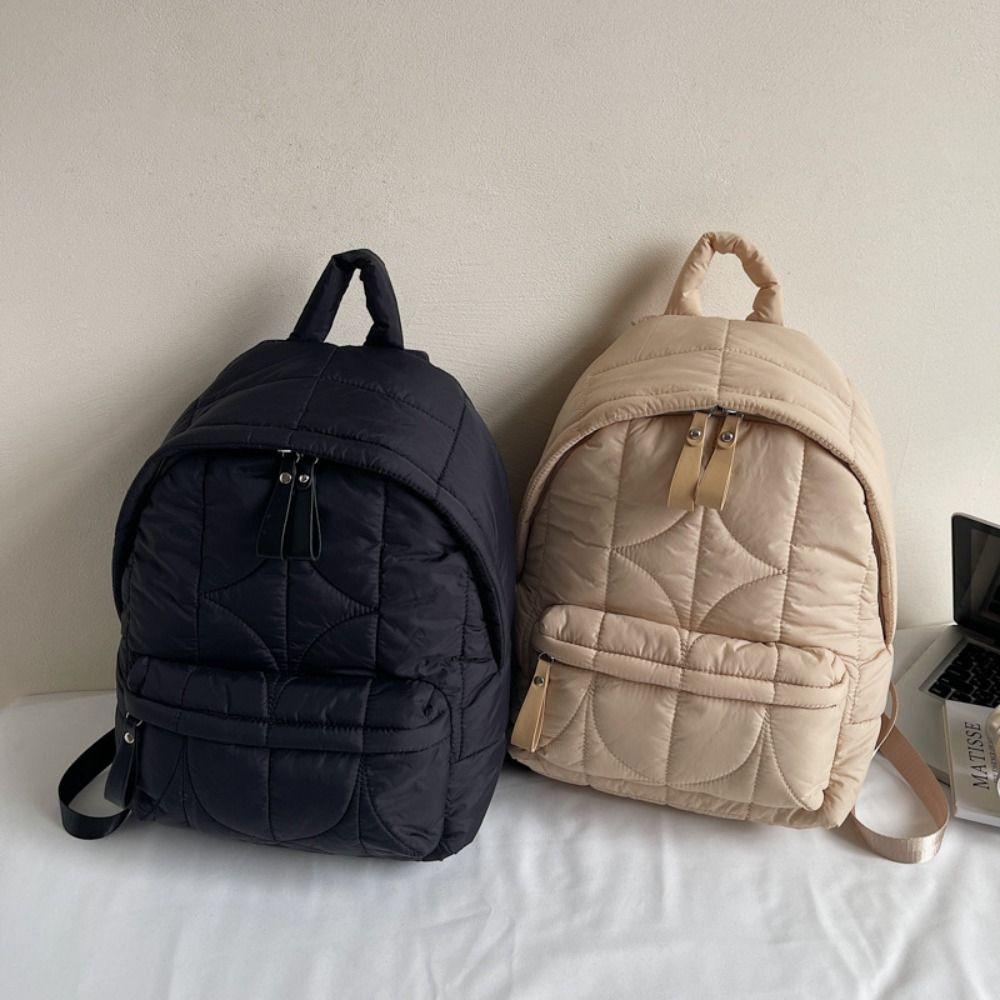 Solid Color Padded Coat Backpack Nylon Student Schoolbag Space Cotton Shoulder Bag  Lady/Girls