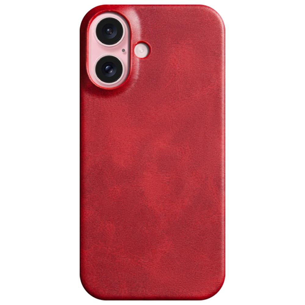 For iPhone 16 Case Calf Texture PU Leather Hard PC Protective Phone Cover