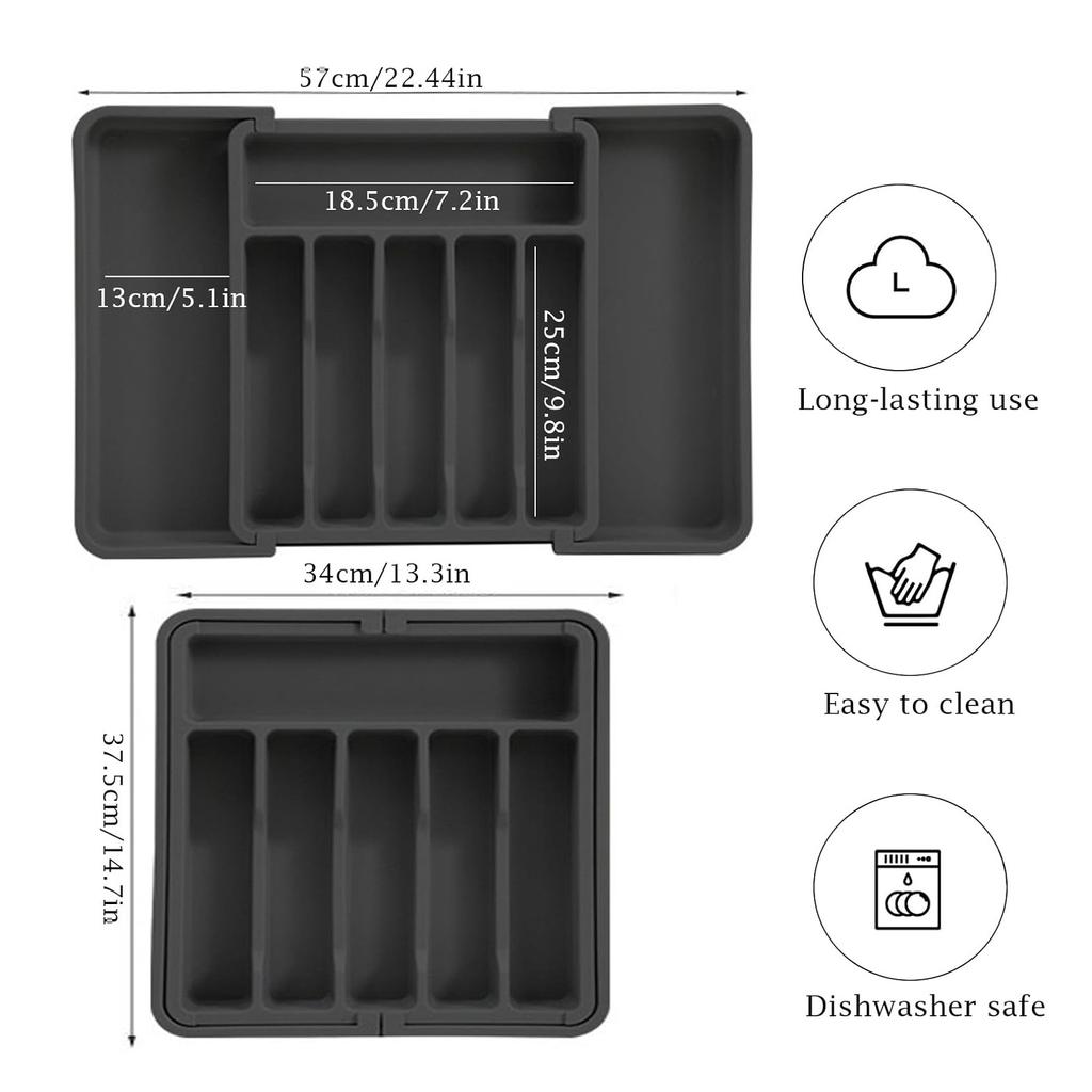 Cutlery Drawer Organiser Expandable Kitchen Drawer Storage Organiser Adjustable Cutlery Tray for Forks, Knives