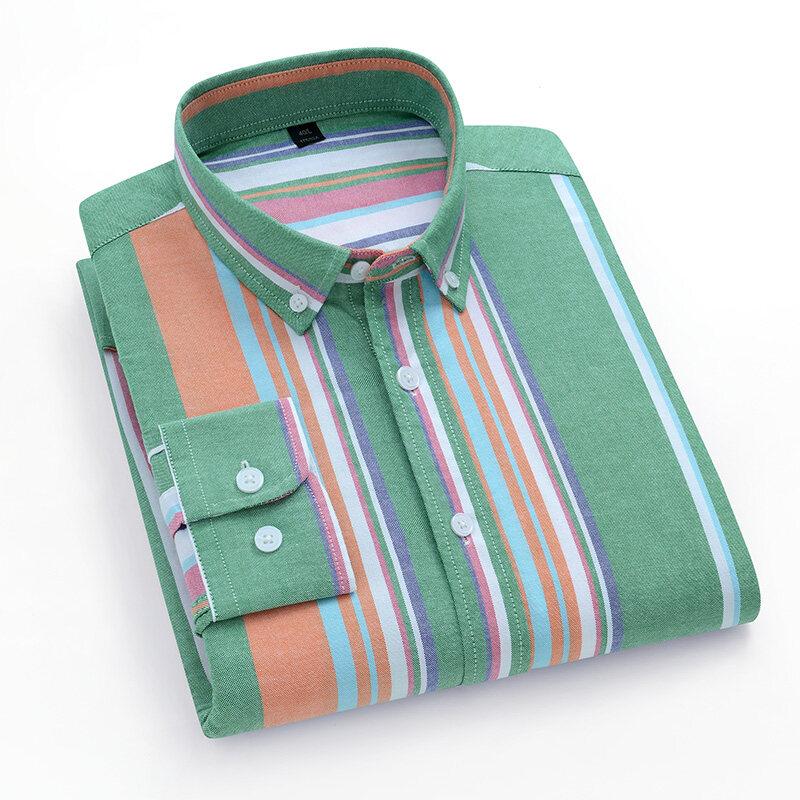 100% Cotton Shirts Men Oxford Spun Fashion Striped Casual Long Sleeved Shirt