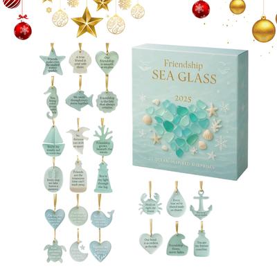 Christmas Advent Calendar Sea Glass Hanging Ornaments Friend Gift 24 Days Countdown Calendar 2D Acrylic Christmas Tree Pendants