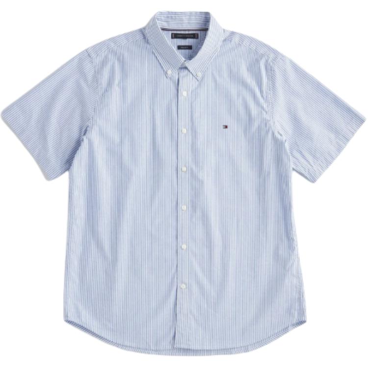 Tommy Hilfiger Univerzální proužkovaná košile s krátkým rukávem Pánské košile Modrá MW39191-0A5
