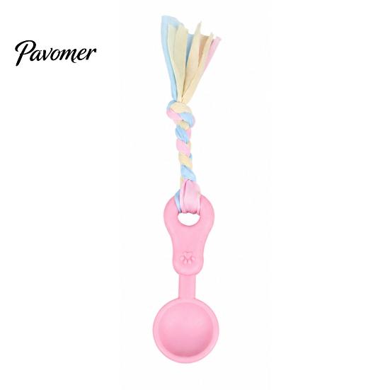 Tough Rubber Pet Toy Dog Molar Chewing with Rope, TPR Spoon Head Durable Woven Heavy Duty Play Knot Training Toy, Macaron Colors Teeth Cleaning
