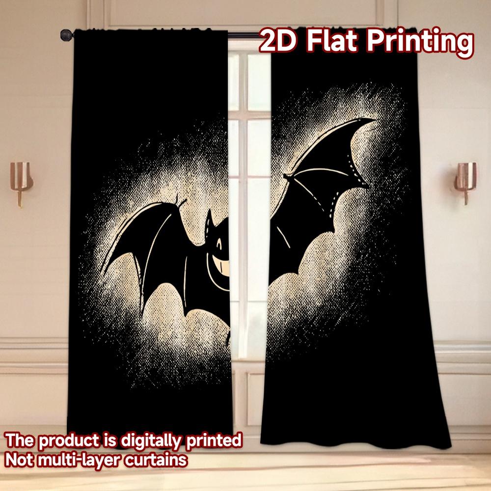 Set Of 2 Flat Printing Curtains Without Rod Halloween Bat Silhouette Holiday Easter Printed Versatile Polyester Made