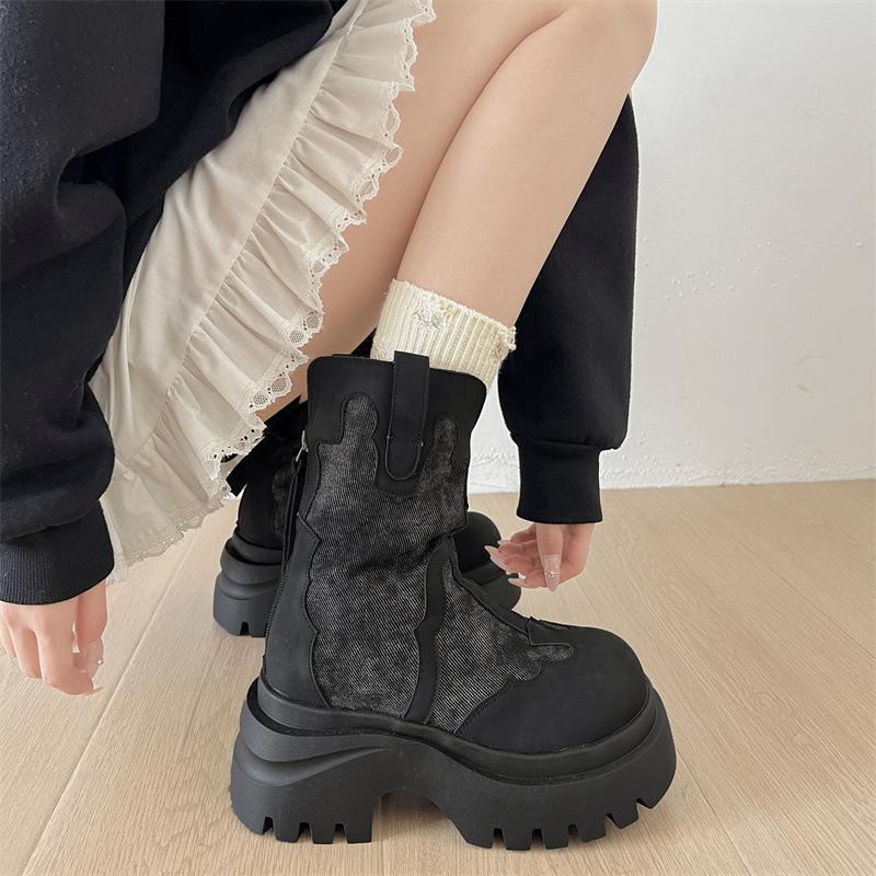 Queen Fan retro thick-soled heightening Martin boots women's 2025 new autumn thin brown Chelsea short boots