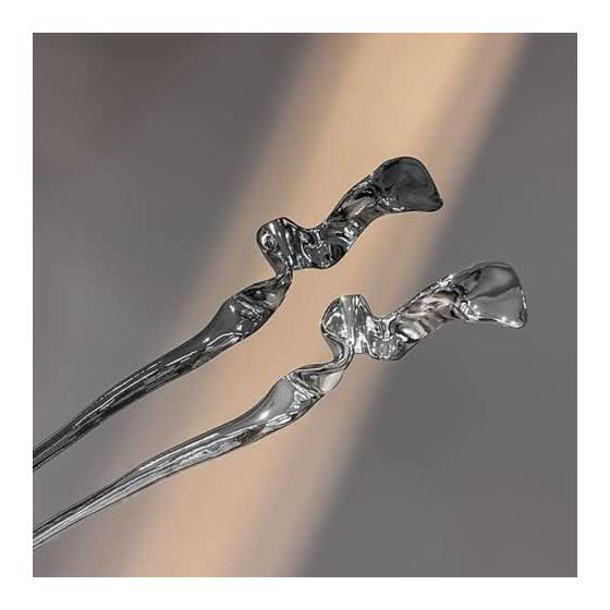 Bâtonnet à Cheveux Kanzashi, à une Dent, Simple Accessoire de Cheveux, Yukata, Argent, Laiton, Plaqué Or, Motif Fleur de Cerisier, Boule en Verre Pendante
