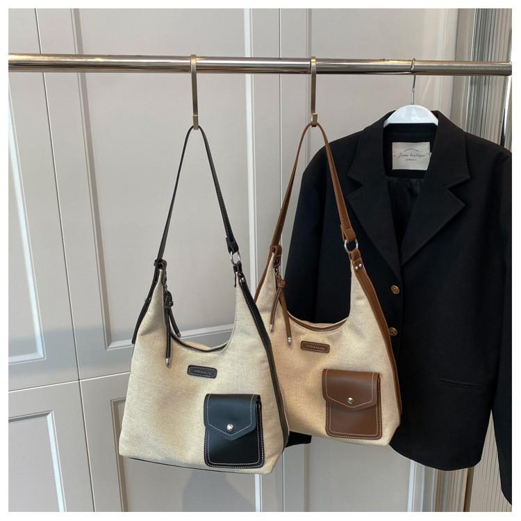 Black And Brown Canvas Tote Bag For Women 2024 Chic And Spacious With Color Block Design