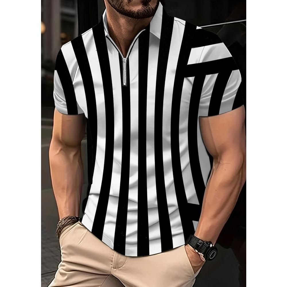 Men's striped printed shirt, short sleeved polo shirt, casual, big, fashionable, summer novelty