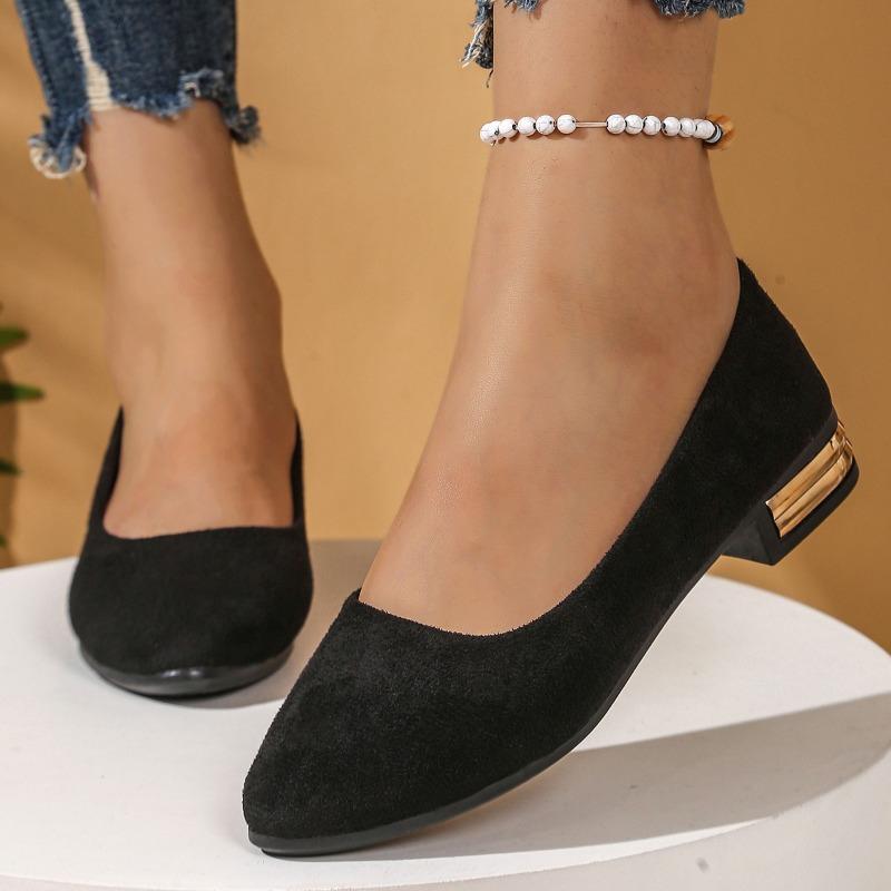 Sharp Pointed Suede Women's Shoes 2025 New Style Shallow Mouth Low Heel Shoes Square Root Women's Casual Shoes