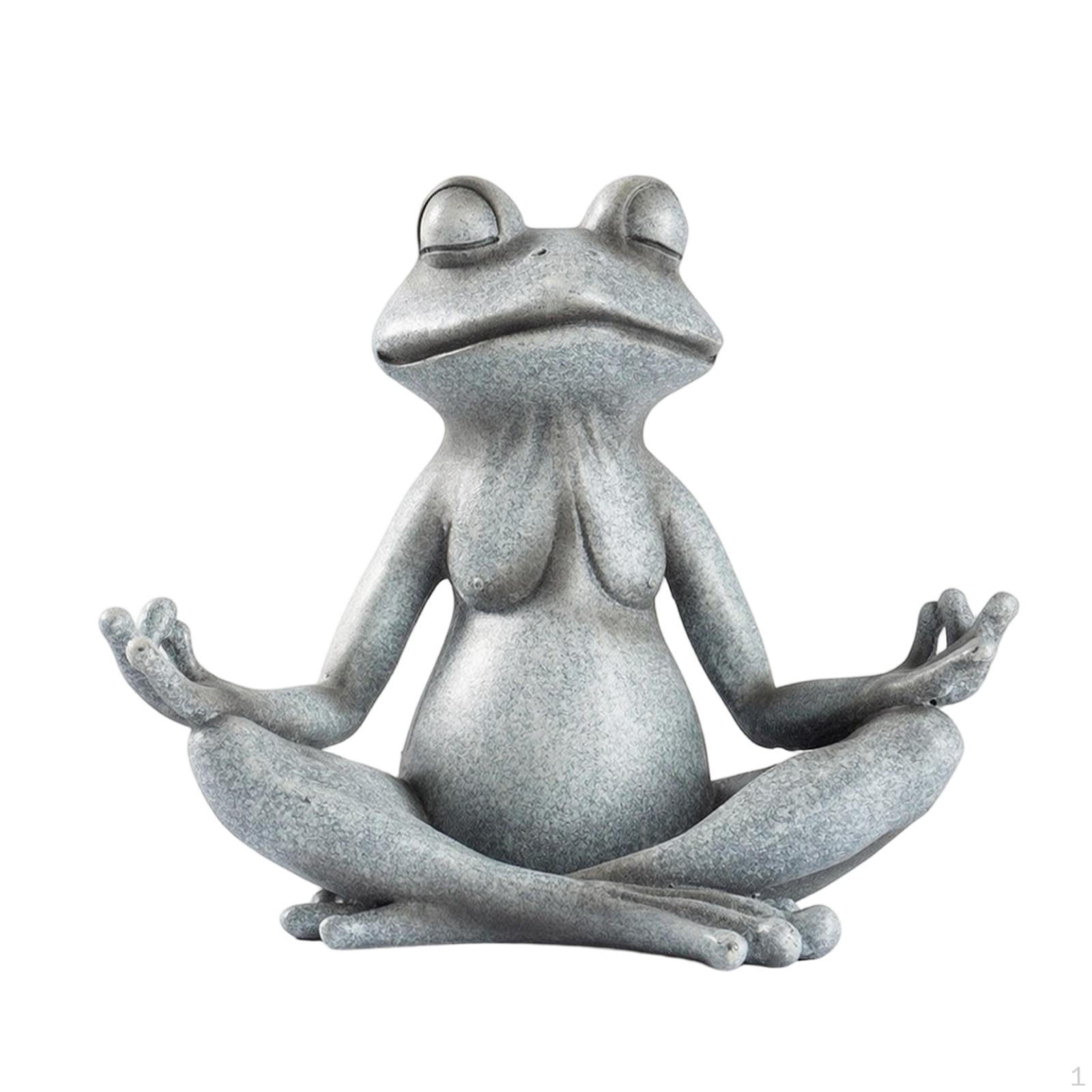Meditating Frog Statue Calm Meditation Figurine StoneLook for Desk, Bookshelf