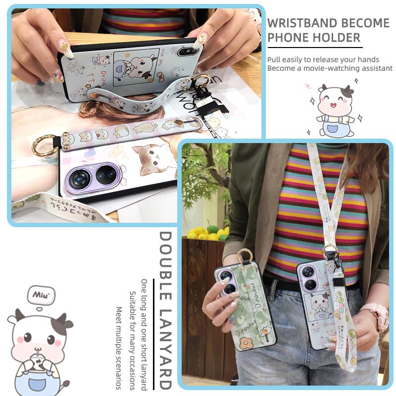 Fashion Design Kickstand Phone Case For Blackview A200 Pro Back Cover Dirt-resistant Wristband Anti-dust Cartoon Lanyard