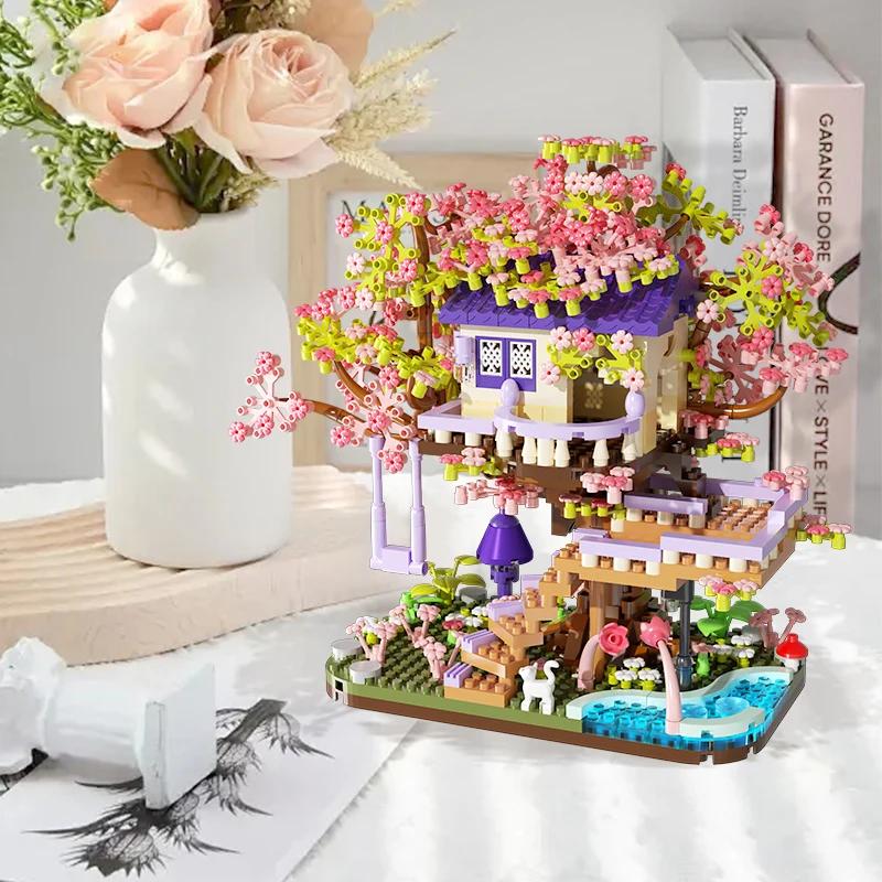 Flower Tree House Building Block Diy Assembly Toys Micro Bricks Puzzle Toys for Kids Children Girls Girlfriend Birthday Gifts