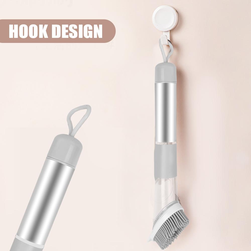 Perie cu burete detașabil Instrumente de curățare Perie de curățare pentru bucătărie Distribuitor automat de lichide 3 în 1 cu mâner lung Perie de spălat vase Gadget-uri de bucătărie