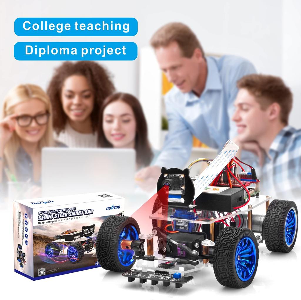 OSOYOO Servo Steering Smart Robot Car with Camera for Raspberry Robot Car Kit for Programming and Uses Python Code To Make Coding Easier and Faster To