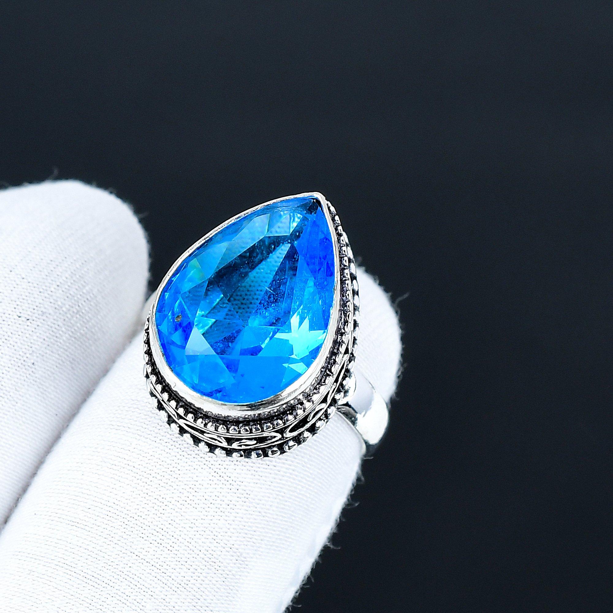 

Blue Topaz Gemstone Ring, 925 Sterling Silver Jewelry, Handmade Ring, Blue Topaz Statement Silver Ring, Birthday Gifts For Anniversary US 5