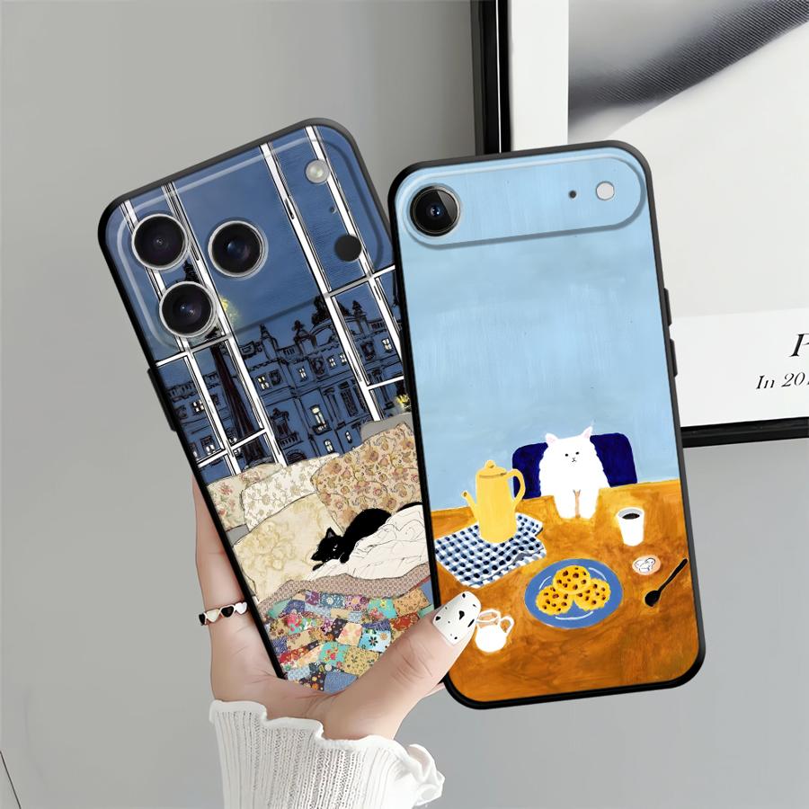 Cartoon Cat Case for Apple iPhone 17 Pro Max 11 13 12 16 14 15 Pro 7 8 XR XS MAX Air Funda Phone Cover