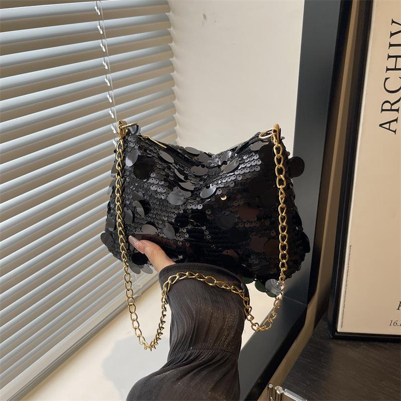 

Simple sequined bag women s new high-end fashion handbag niche versatile commuter shoulder bag чёрный