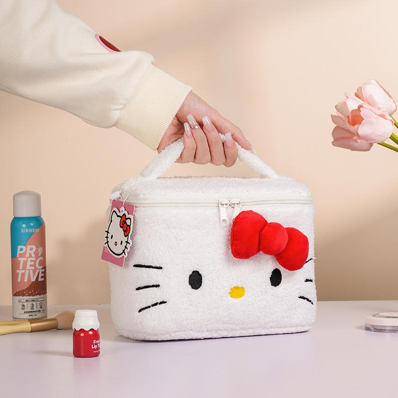 Kawaii Sanrio Large Capacity 3d Plush Makeup Pouch My Melody Kuromi Hello Kitty Cinnamoroll Portable Storage Bag Gift