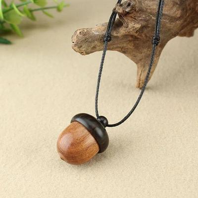 Vintage Sandalwood Acorn Pendant Necklace Simple Ebony Acorn Wishing Openable Acorn Shaped Box Pendant Long Sweater Chain