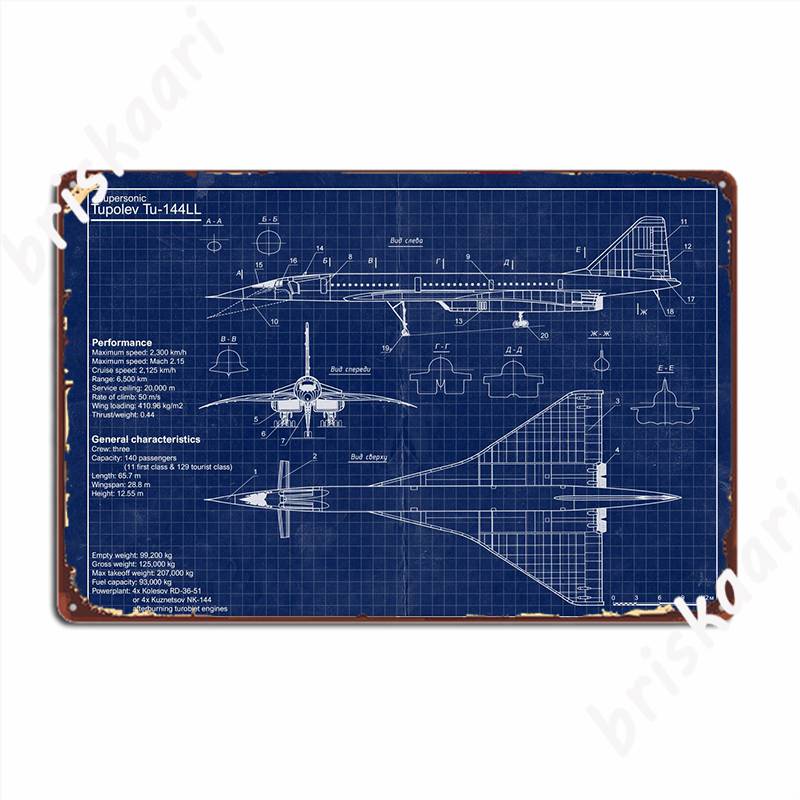 

Tupolev Tu 144 Blueprint Poster Metal Plaque Club Wall Classic Wall Decor Tin Sign Posters 20x30cm（7.8x11.8inch）