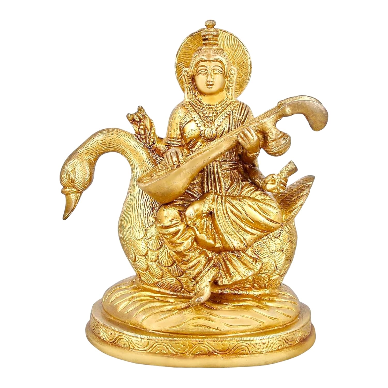 TreegoArt Brass Devi Saraswati Seated On Swan Brass Statue Idol For Home And Temple - Pack Of 1 золотистый