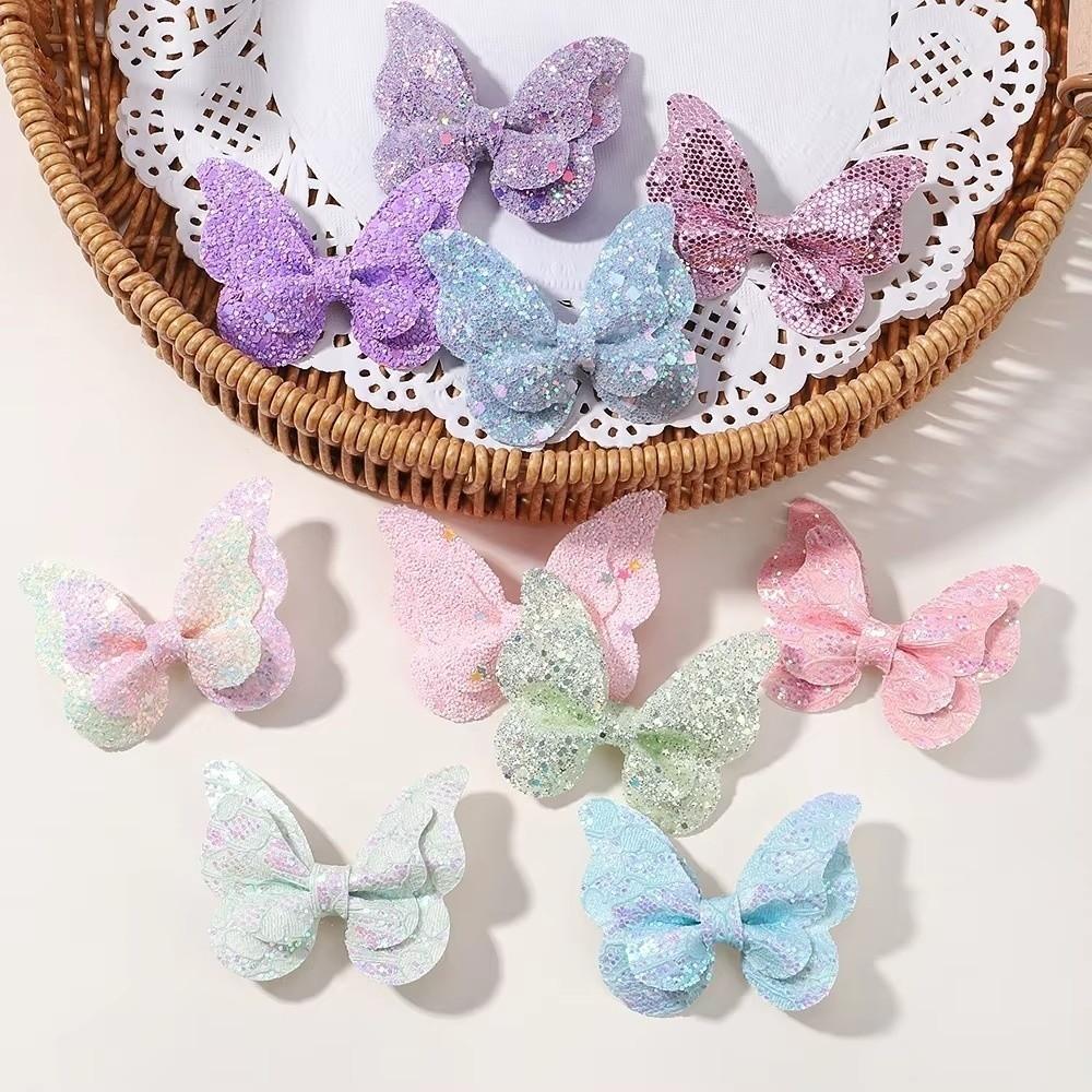 4Pcs Double Butterfly Design Butterfly Hair Clip Colorful Glitter Ribbons Bow Hairpins Women