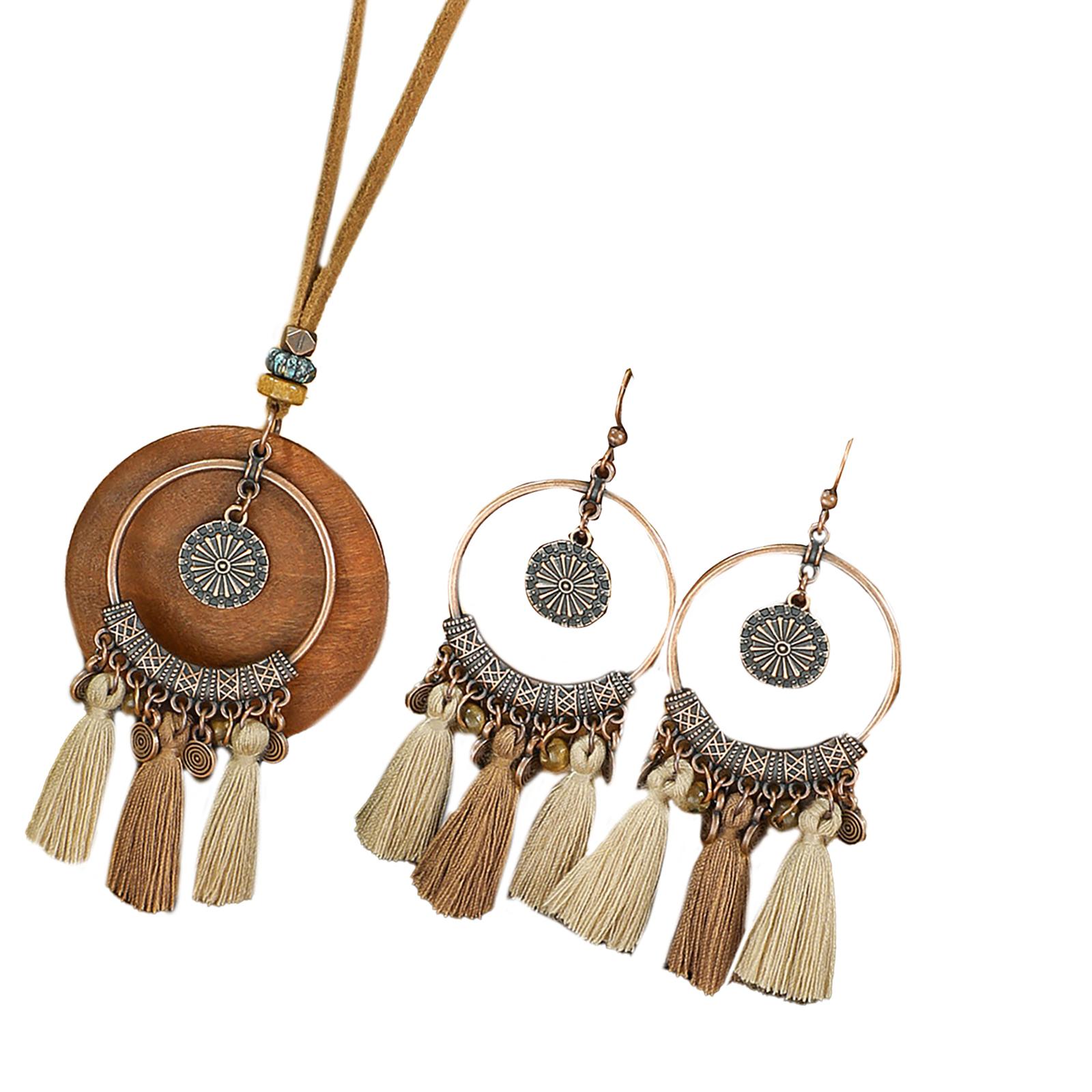 

Элегантное ожерелье и подходящие серьги, комплект украшений с кисточками ручной работы в стиле бохо для женщин, модные аксессуары в этническом стиле 105