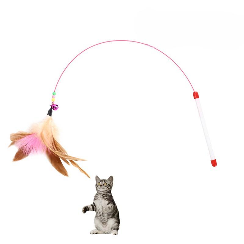 Pet Toys Steel Wire Color Feather Cat Teaser Cat Toy Free Bell Caterpillar, Fish, Mouse Cat Teaser Stick Pet Supplies Wholesale