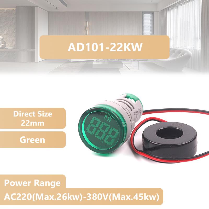 

22mm Digital Display Power meter Mini Led indicator Power Tester meter AD101-22KW AC220V-380V Max.26KW-Max.45KW